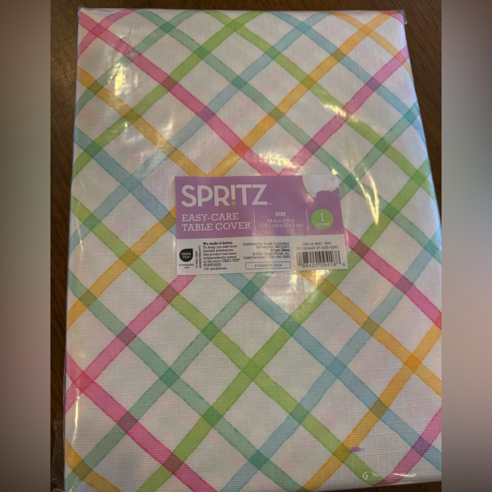 Spritz Pastel Plaid Table Cover — Pink, Green, Blue, Yellow- discontinued